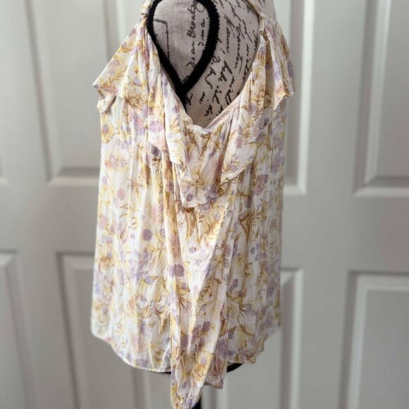Womens Light Colored Floral & Lightweight Blouse with Shoulder Tie Cold Shoulder - Picture 9 of 10